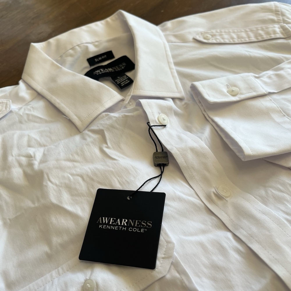 Kenneth Cole Awareness Essentials Slim Fit White Dress Shirt L